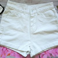 Къси бели дънкови панталонки с висока талия, снимка 2 - Къси панталони и бермуди - 15670422