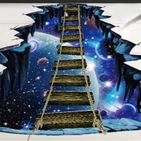 3D Мост дупка над небе Планети звезди космос стикер лепенка за таван и под плочки стена самозалепващ, снимка 2 - Декорация за дома - 23599694