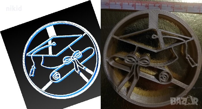 Тога и диплома дипломиране завършване абсолвенти пластмасов резец форма за фондан тесто бисквитки , снимка 1