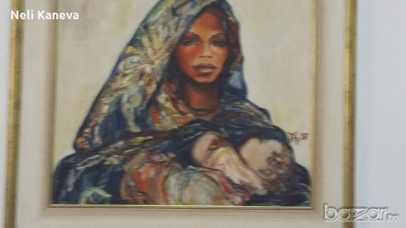 Маслен портрет на жена с детенце от Роси Крамен, снимка 1
