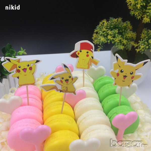 Pokemon 24 бр топер топери клечки Покемон за мъфини декорация рожден ден парти, снимка 1