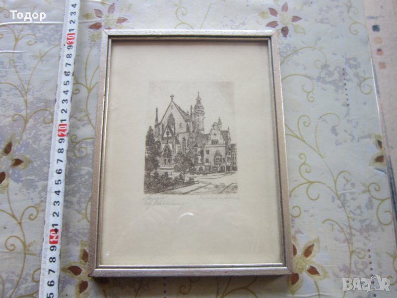 Стара картина офорт подписана графика , снимка 1