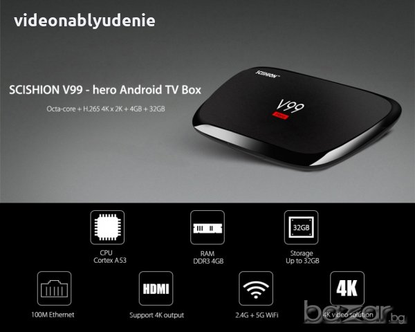 V99 HERO 4K 3D 2.4G+5G WIFI 8 ЯДРА 64Bit RK3368 PowerVR G6110 4GB RAM 32GB ROM BT4 USB 3.0 TV BOX