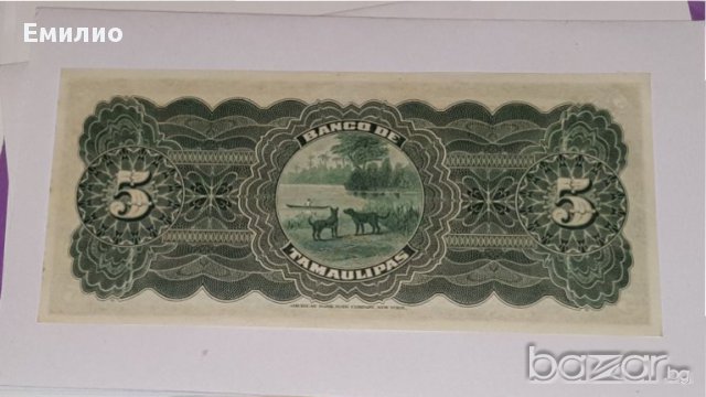 5 PESOS MEXICAN REVOLUTION EL BANCO DE TAMAULIPAS ND(1902-14) UNC, снимка 2 - Нумизматика и бонистика - 18365157