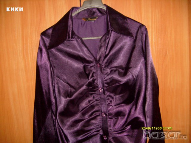 Дамска лилава сатенена риза -НОВА, снимка 2 - Ризи - 11191363