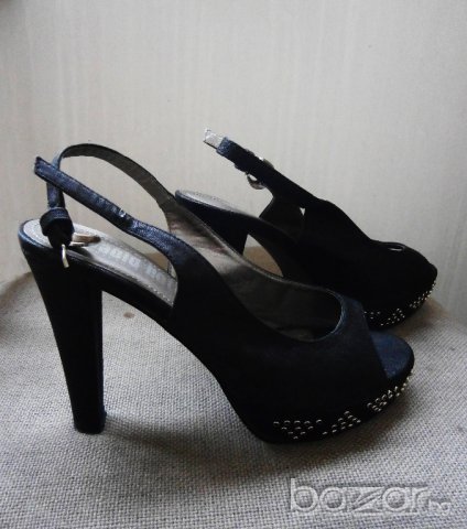 Черни кожени обувки , снимка 3 - Дамски обувки на ток - 8949833