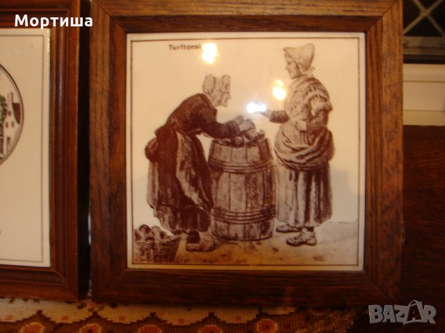 Ръчно рисувани порцеланови плочки в дървена рамка за стена, снимка 2 - Пана - 22353291