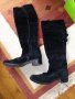 Черни, високи, велурени ботуши по крака, естествена кожа, 36, снимка 1 - Дамски ботуши - 10205222