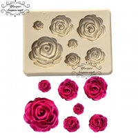 7 малки големи рози силиконов молд форма декорация украса фондан торта мъфини и др, снимка 1 - Форми - 22130780