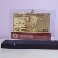Сувенирни 200 евро златни банкноти в стъклена поставка и масивно дърво + сертификат, снимка 3 - Подаръци за юбилей - 10034067