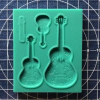 3 изрисувани китари китара силиконов молд форма декорация торта фондан шоколад и др, снимка 1 - Форми - 25442446