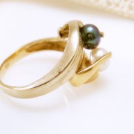 Златен пръстен с черна и бяла перла 4.32 грама, размер №54, снимка 4 - Пръстени - 11214114