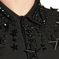 GIVENCHY BLACK STARS AND CRYSTAL BEADS Мъжка Риза с Кристали и Звезди size XS, снимка 2 - Ризи - 6479675