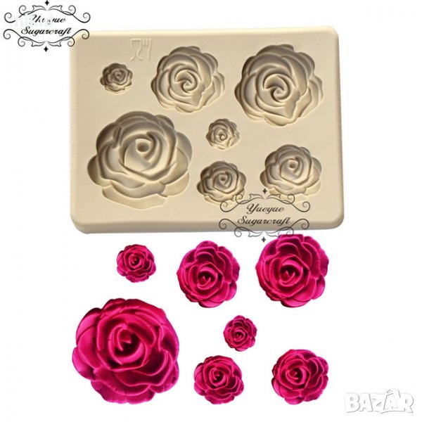 7 малки големи рози силиконов молд форма декорация украса фондан торта мъфини и др, снимка 1