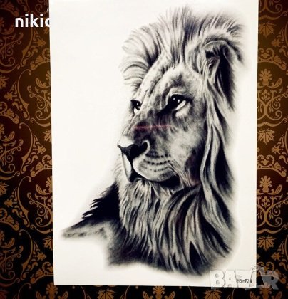 #1 лъв черно бял временна татуировка татос татус Tattoo, снимка 1