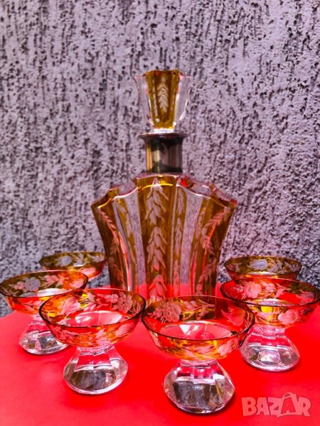 Кристален сервиз за алкохол Бохемия от 1900 г., снимка 1