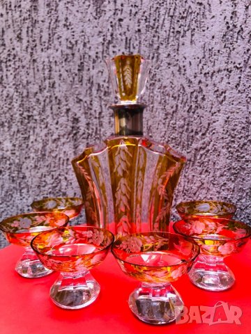 Кристален сервиз за алкохол Бохемия от 1900 г.