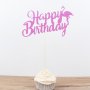 Фламинго Happy Birthday цикламен брокатен мек топер на клечка декорация за парти торта украса декор, снимка 1 - Други - 22422115