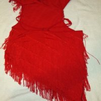 Червена асиметрична рокля с ресни и ниска талия , снимка 2 - Рокли - 23752935