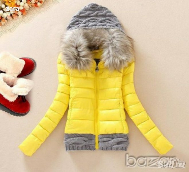 ПРОМОЦИЯ !!! жълто яке с пух на качулката, снимка 1