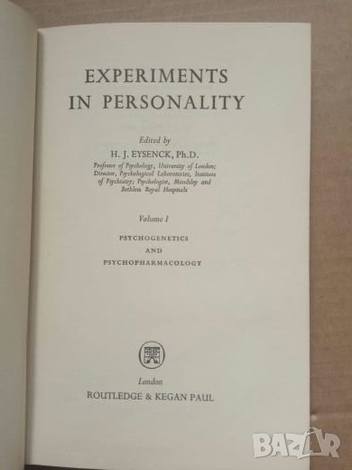 Experiments in Personality Volume I: Psychogenetics and Psychopharmacology  H.J. Eysenck, снимка 1