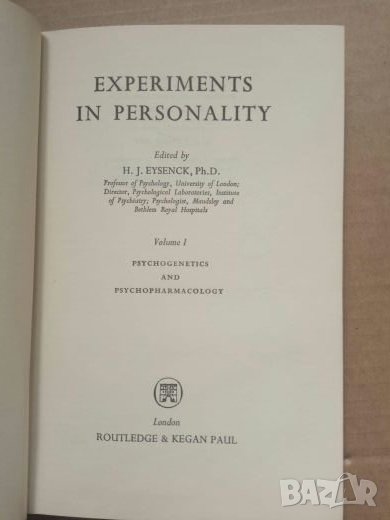 Experiments in Personality Volume I: Psychogenetics and Psychopharmacology  H.J. Eysenck, снимка 1