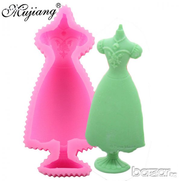 Дълга рокля на стойка манекен силиконов молд форма калъп фондан молд гипс сапун шоколад свещ, снимка 1