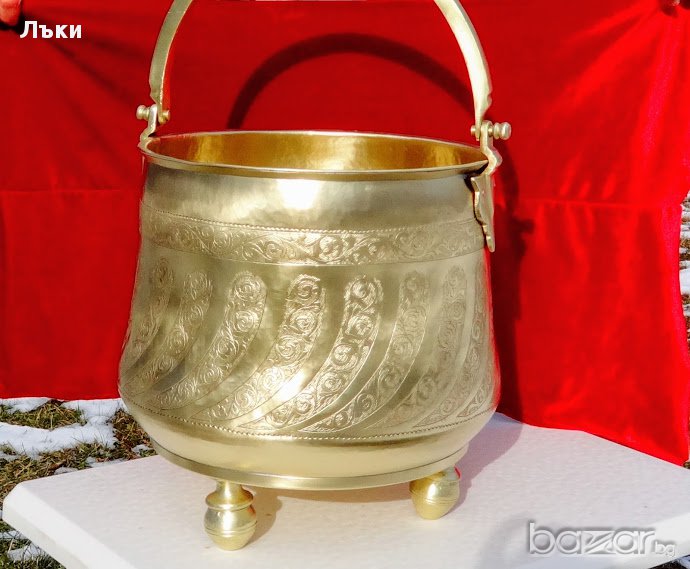 Бронзов котел,менче,съд за дърва 4.5 кг.,25 литра,уникат., снимка 1