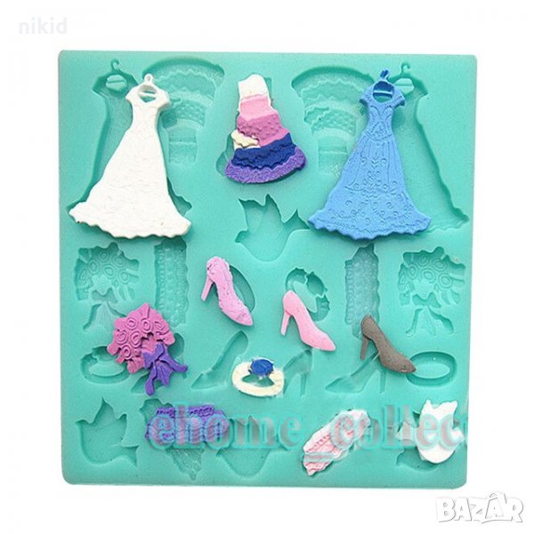 Голям булчински сватбен рокля гълъб халки обувка букет силиконов молд форма фондан украса торта, снимка 1