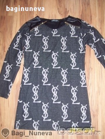 дамска блузка-туника с кожени ръкави на YSL реплика-размер- Л - Хл, снимка 4 - Туники - 8801593
