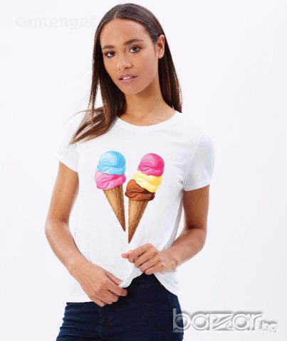 НОВО! Дамски топ CK ICE CREAM с уникален принт! Поръчай модел с ТВОЯ идея!, снимка 2 - Тениски - 16292529