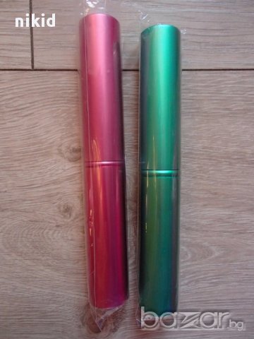   четки косъм пони за грим сенки 5 бр в мини цилиндър метален за чанта, снимка 3 - Декоративна козметика - 12792291