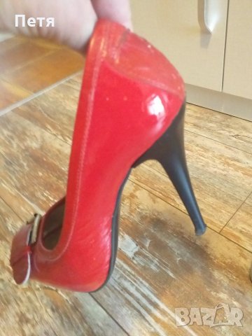 Червен лак естествен и естествена кожа, обувки , снимка 1 - Дамски елегантни обувки - 25534973