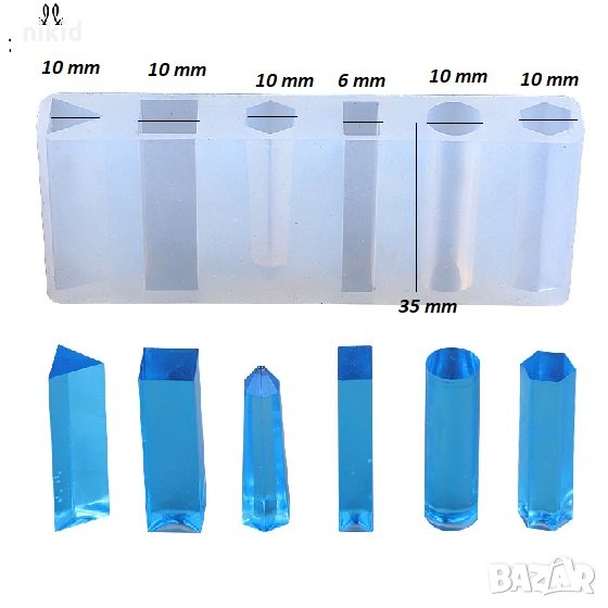 6 вида тънки дълги цилиндри силиконов молд калъп форма за бижутерски сладкарски смола изделия, снимка 1