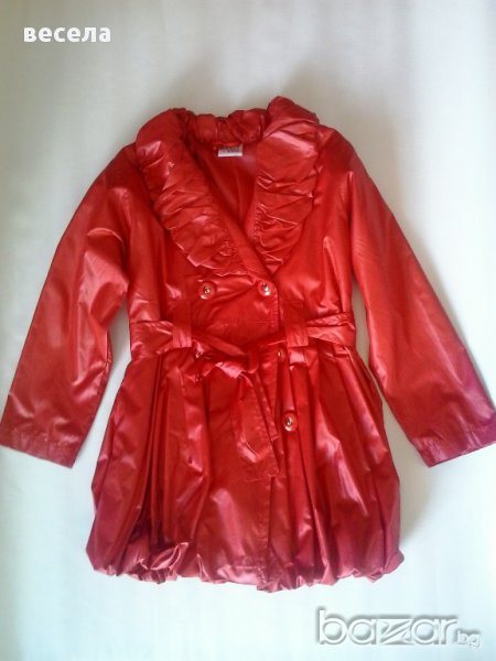 Детски шлифер за момиче в червено, елегантен с колан, снимка 1