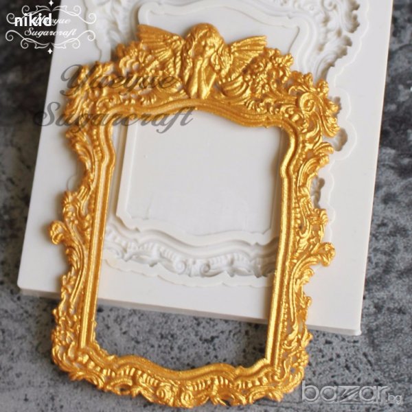 Правоъгълна рамка с ангелче отгоре силиконов молд форма декорация и украса торта фондан шоколад, снимка 1