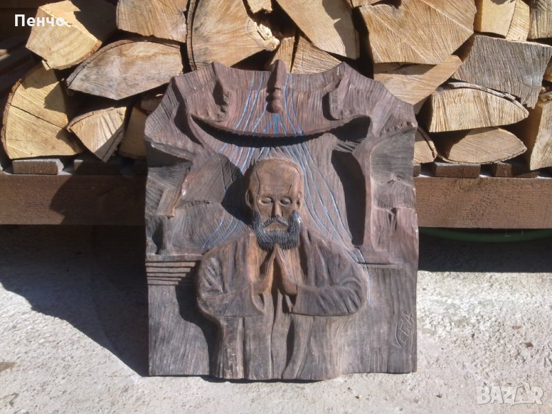 стара масивна дърворезба /икона, пано, монах, религия/, снимка 1