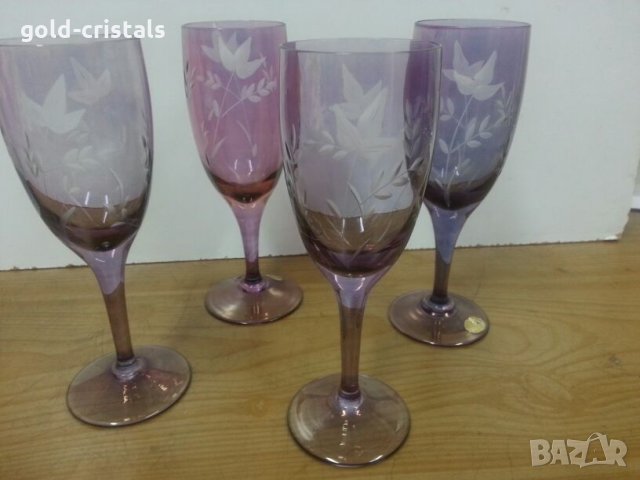  кристални чаши за вино цветно стъкло гравирани, снимка 9 - Антикварни и старинни предмети - 22458362