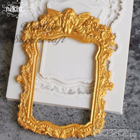 Правоъгълна рамка с ангелче отгоре силиконов молд форма декорация и украса торта фондан шоколад