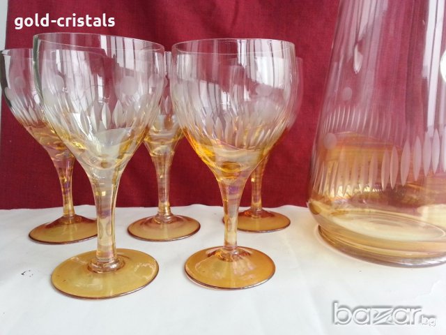 Стъклена кана и стъклени чаши , снимка 14 - Антикварни и старинни предмети - 19994482