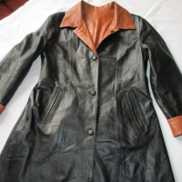 2 в 1 ЕСТЕСТВЕНА КОЖА дамско кожено манто с две лица - черен и оранжев цвят, снимка 4 - Палта, манта - 19382930