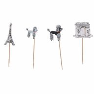 24 бр айфелова кула Париж пудел топери украса декорация за мъфини кексчета торта и парти