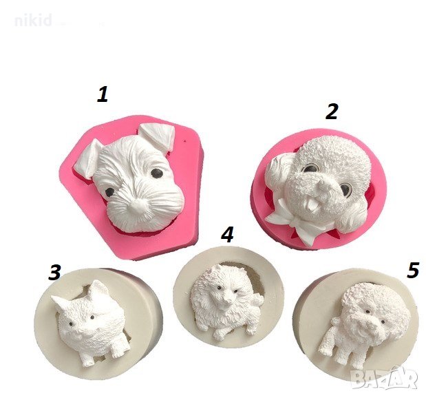 5 вида малко куче померан болонка силиконов молд форма за фондан шоколад гипс украса торта мъфини, снимка 1