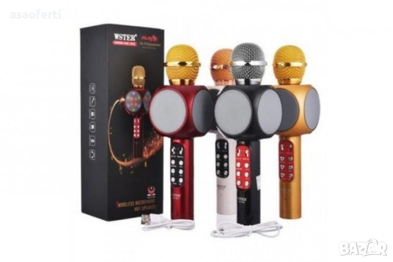 Безжичен блутут караоке микрофон с лед светлини и вграден говорител WSTER WS-1816, снимка 1