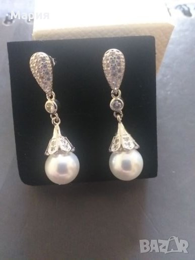 Сребърни обеци с перла, снимка 1