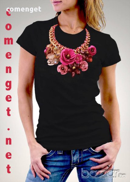 NEW! Дамски тениски CHAIN ROSES с флорален CK дизайн! Поръчай модел с ТВОЯ идея!, снимка 1