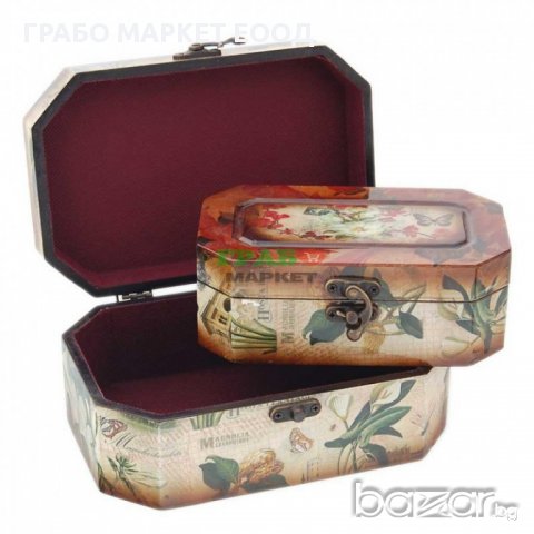 Комплект от 2бр. дървени кутии с цветен принт - цветя, снимка 3 - Декорация за дома - 15763564