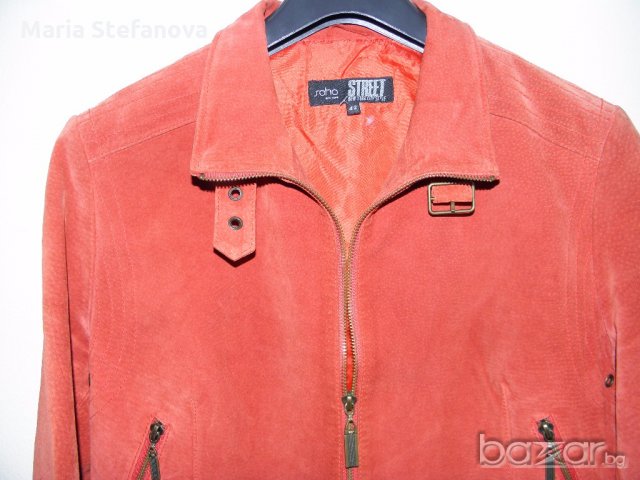 Дамско червено яке естествен велур