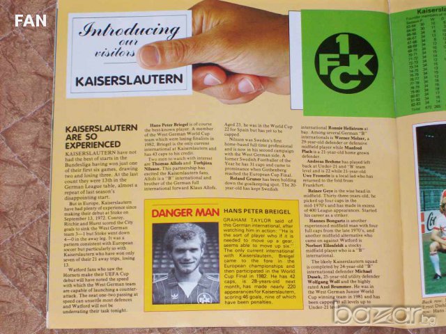 Уотфорд - Кайзерслаутерн оригинална футболна програма Купа на УЕФА 1983 г., снимка 4 - Други ценни предмети - 12176030