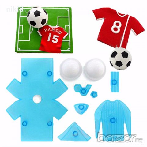 9 части резци за  футбол топка тениска блуза пластмасови резци форми за фондан украса торта  , снимка 1 - Форми - 19775991